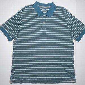 Eddie Bauer Mens Green, Blue and White Striped Short Sleeve Cotton Polo Size XL